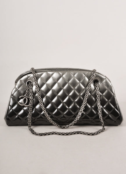 Silver Ombre Patent Leather Quilted "Just Mademoiselle" Bowler Bag