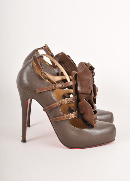 Brown Leather Ruffle Pumps