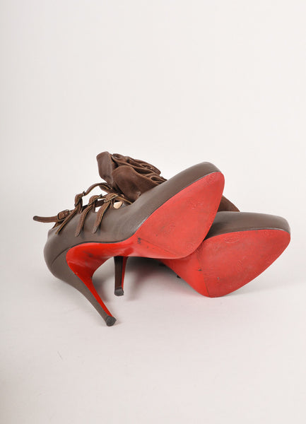 Brown Leather Ruffle Pumps