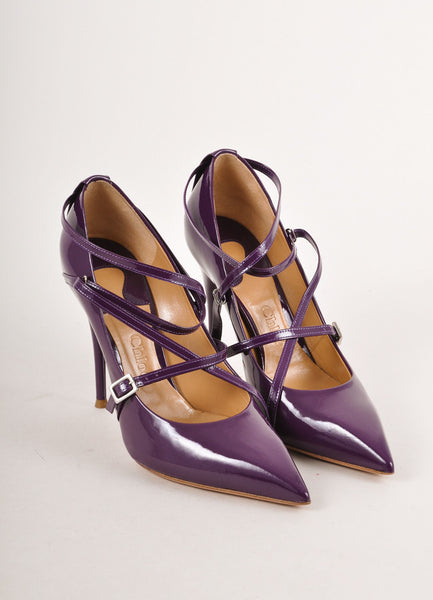 New In Box Purple Patent Leather Strappy Pointed Toe Pumps