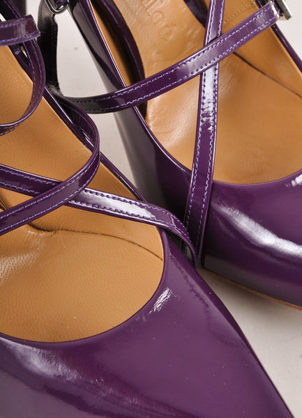 New In Box Purple Patent Leather Strappy Pointed Toe Pumps