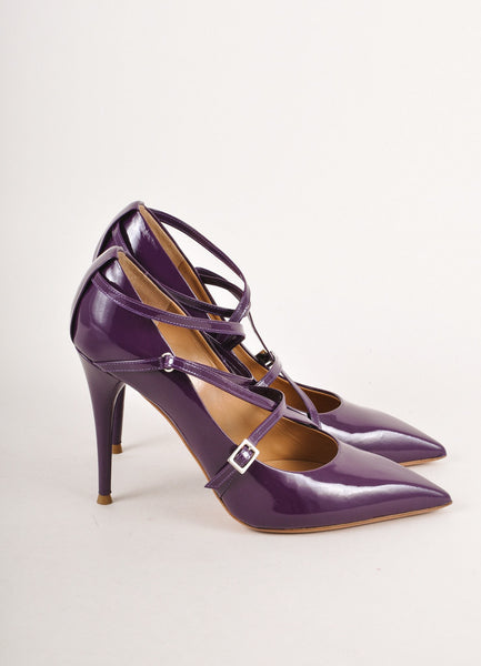 New In Box Purple Patent Leather Strappy Pointed Toe Pumps