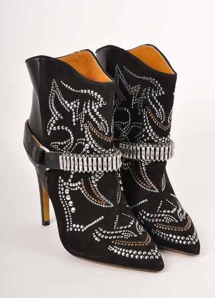 New In Box Black and Silver Suede "Milwaukee Studded Boots"