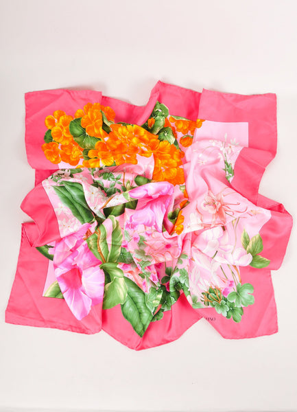 Pink, Orange, and Green Floral Print Silk Scarf