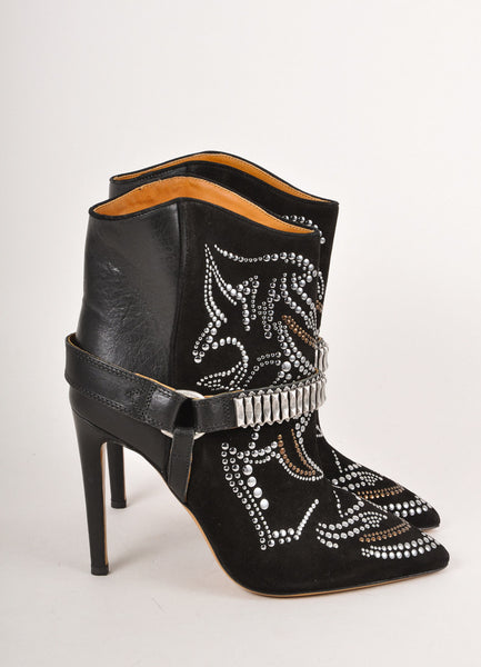 New In Box Black and Silver Suede "Milwaukee Studded Boots"