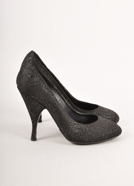 Black and Silver Metallic Lace "CC" Pumps