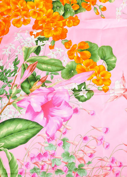 Pink, Orange, and Green Floral Print Silk Scarf