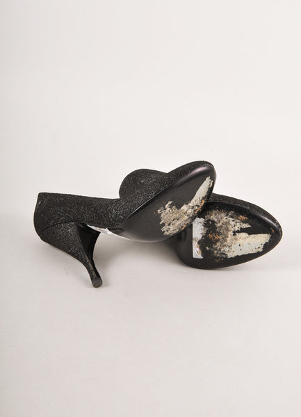 Black and Silver Metallic Lace "CC" Pumps