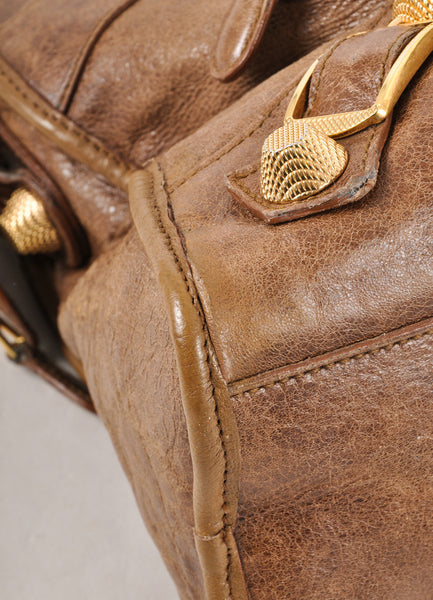 Brown and Gold "Arena Classic City" Studded Leather Tote Bag