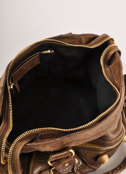 Brown and Gold "Arena Classic City" Studded Leather Tote Bag