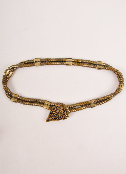 Vintage Gold Toned Beaded Necklace With Textured Plate Closure