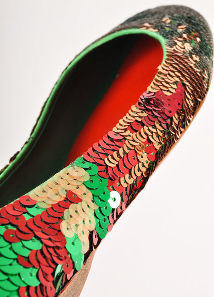 Green, Red, and Gold Sequin Round Toe Flats