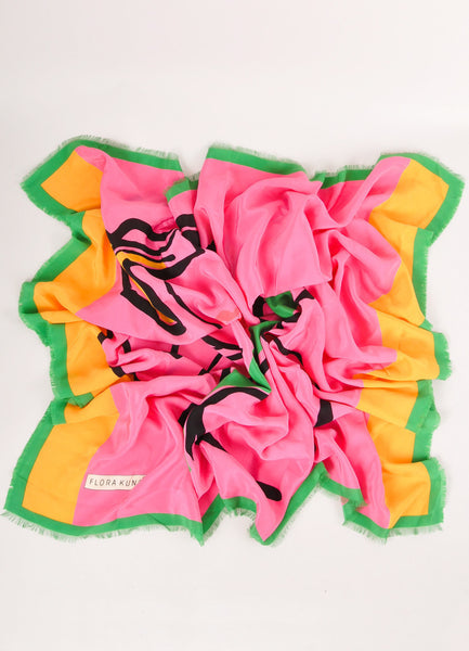 Pink, Green, and Gold Female Silhouette Square Scarf