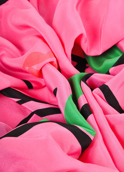 Pink, Green, and Gold Female Silhouette Square Scarf