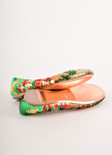 Green, Red, and Gold Sequin Round Toe Flats