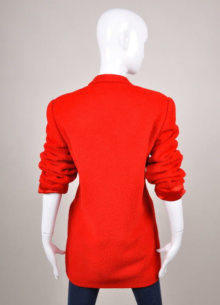 Red Fuzzy Knit Long Sleeve Double Breasted Jacket