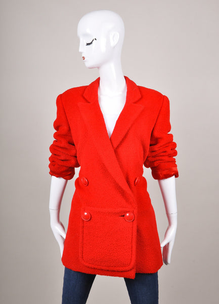 Red Fuzzy Knit Long Sleeve Double Breasted Jacket