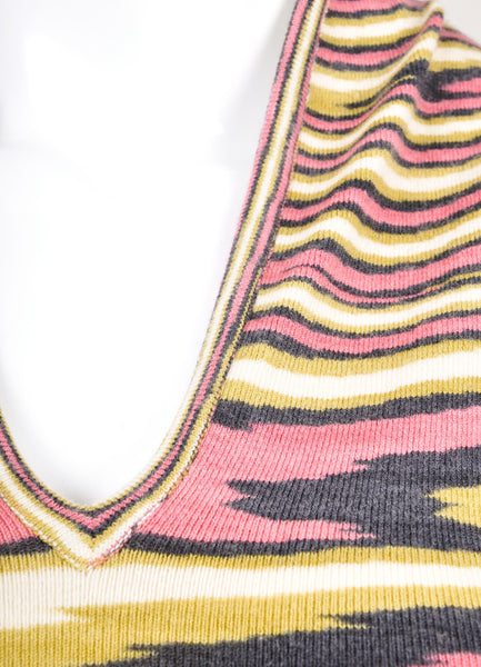 Pink, Green, and Navy Sleeveless Striped Wool Blend Blouse