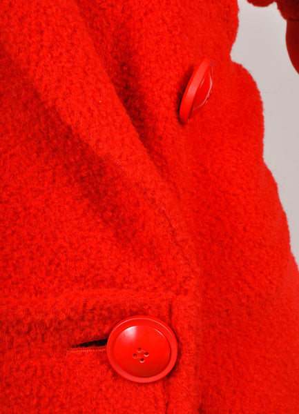 Red Fuzzy Knit Long Sleeve Double Breasted Jacket