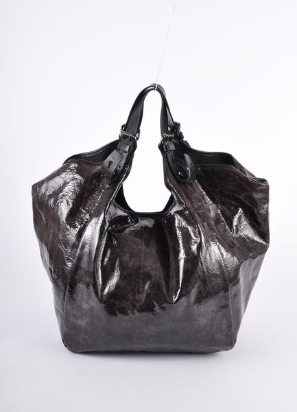 Black Distressed Patent Leather Shoulder Bag