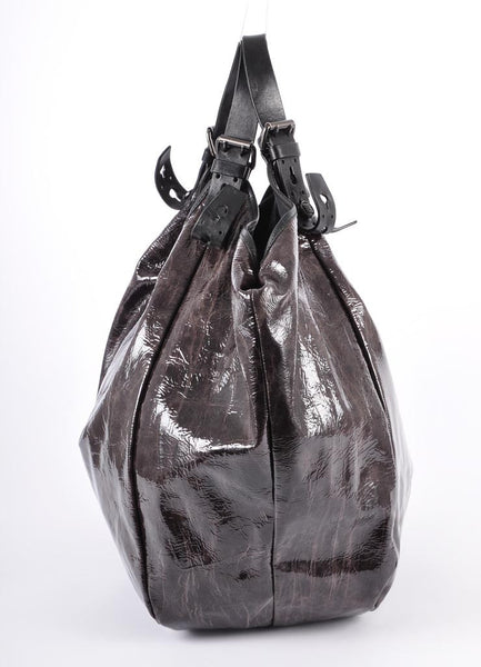 Black Distressed Patent Leather Shoulder Bag