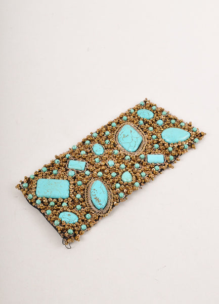 New With Tags Gold Toned Bead and Turquoise Cuff