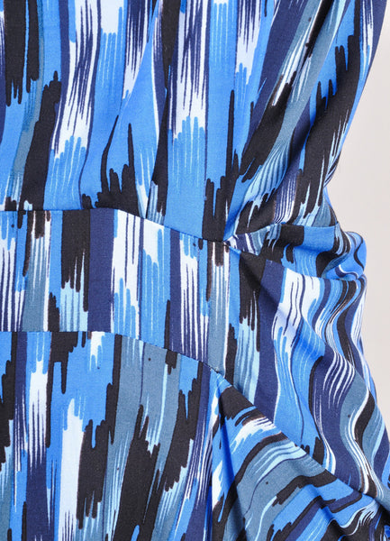 New Multicolor Blue Pattern Sleeveless Pleated Dress