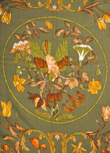 Green and Brown Silk and Cashmere "Pierres d'Orient et d'Occident" Scarf