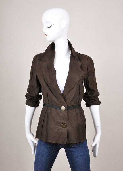 Black Unfinished Trim Woven Linen Jacket