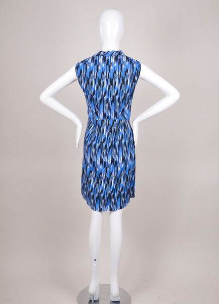 New Multicolor Blue Pattern Sleeveless Pleated Dress