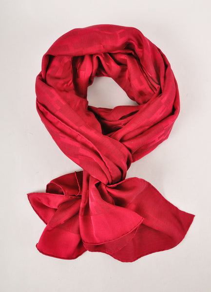 Red Silk and Wool "H" Logo Print Long Scarf