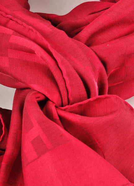 Red Silk and Wool "H" Logo Print Long Scarf