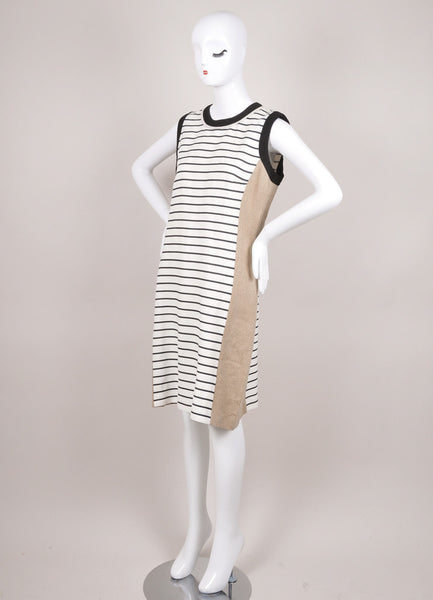 New With Tags White, Navy, and Beige Striped and Paneled Sleeveless Dress