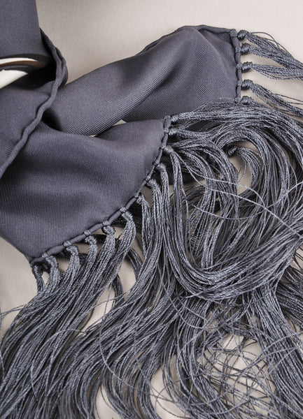 Limited Edition Grey, Brown, and Cream "Caleche Elastique" Fringe Silk Scarf