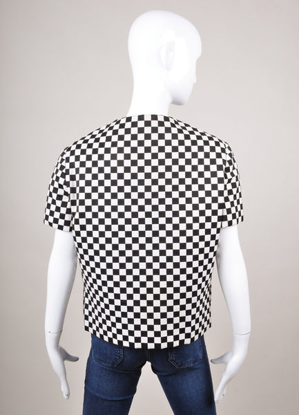 Black and White Checkered Bow Detail Short Sleeve Jacket