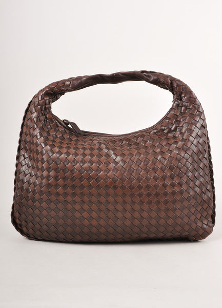 Brown Woven Leather Hobo Shoulder Bag