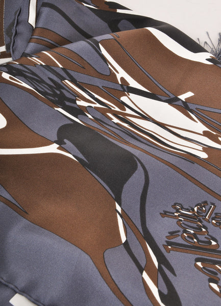 Limited Edition Grey, Brown, and Cream "Caleche Elastique" Fringe Silk Scarf