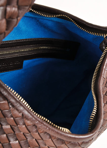 Brown Woven Leather Hobo Shoulder Bag