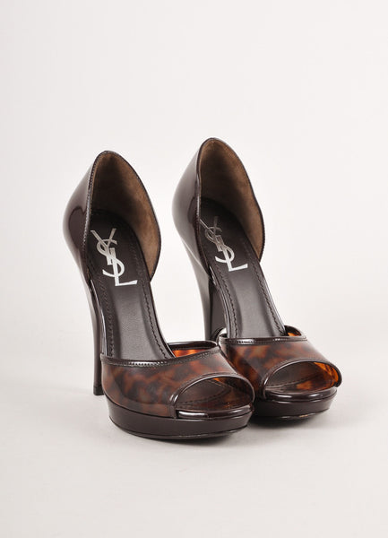 Brown Tortoise Print Peep Toe Pumps