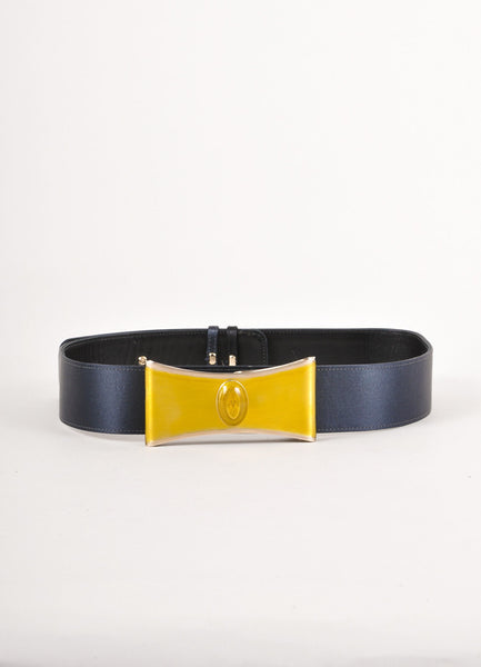 Navy and Gold Leather Bow Buckle Belt