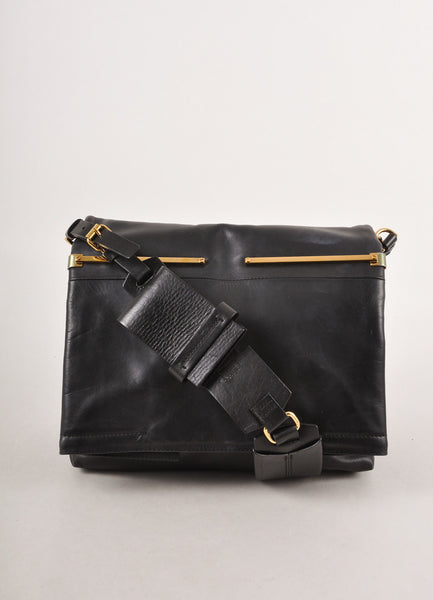 Black Leather Shoulder Bag With Gold Hardware