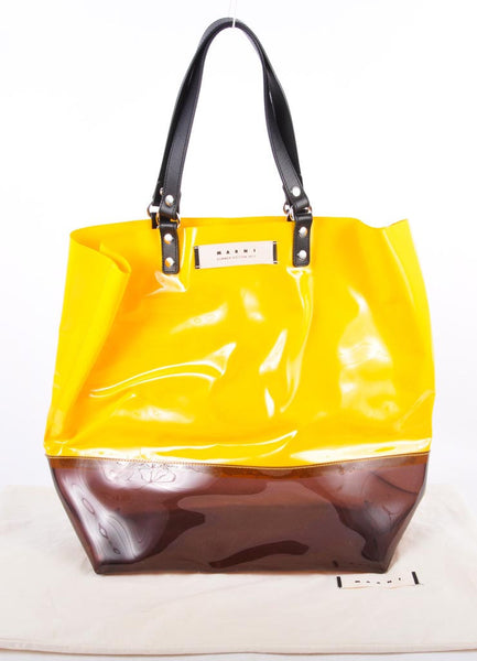 New With Tags Yellow and Brown Patent Colorblock Tote Bag