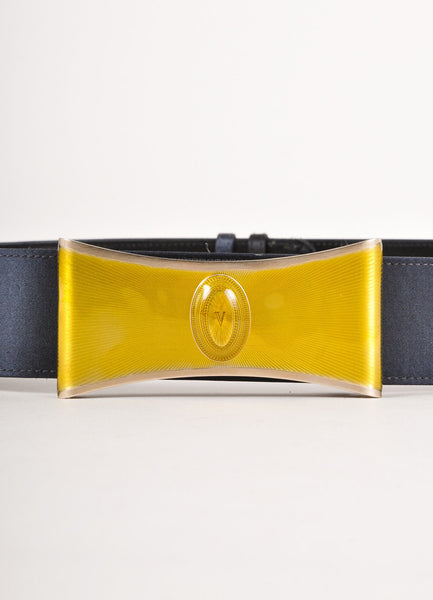 Navy and Gold Leather Bow Buckle Belt