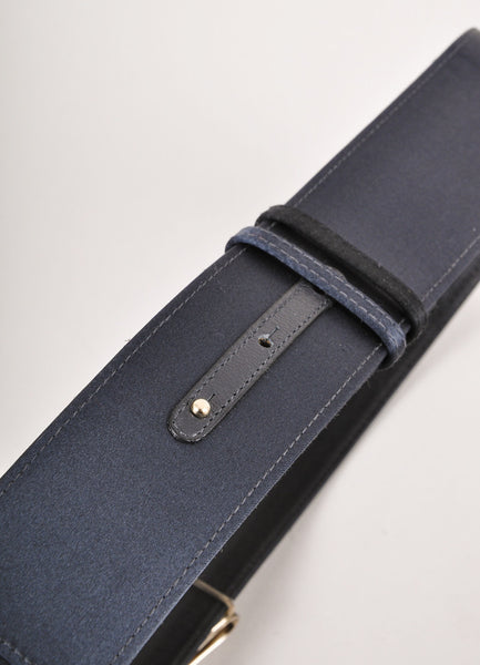 Navy and Gold Leather Bow Buckle Belt