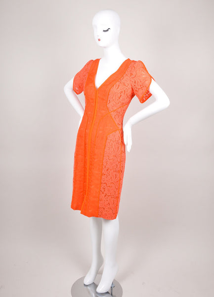 New With Tags Orange Paneled Short Sleeve Lace Dress