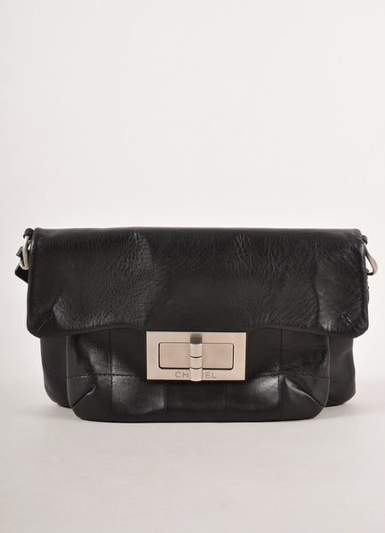 Black Leather Mademoiselle Turnlock Flap Shoulder Bag