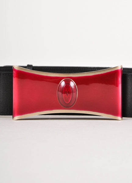 Black and Red Leather Bow Buckle Belt.