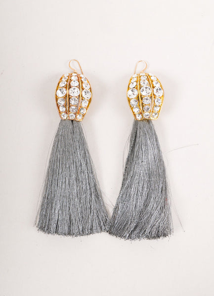 Gold and Silver Rhinestone Embellished Long Fringe Earrings