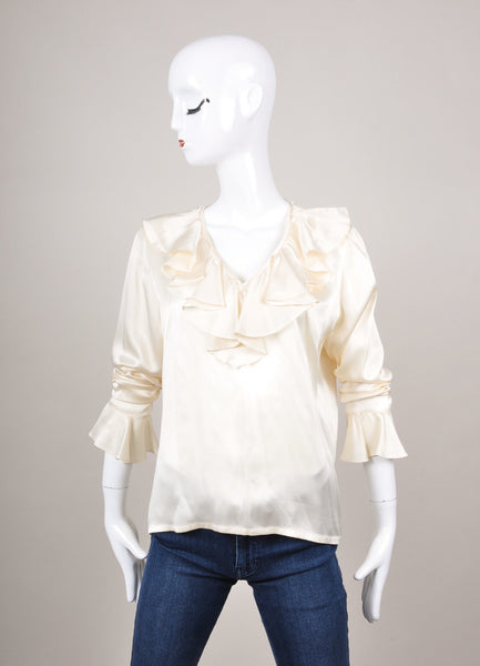 Silk Cream Ruffle Pirate Blouse