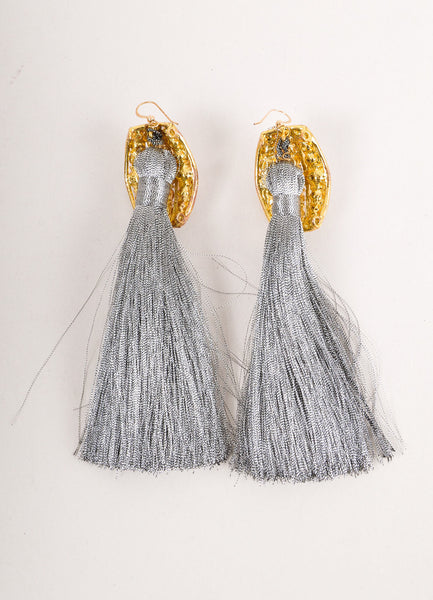 Gold and Silver Rhinestone Embellished Long Fringe Earrings